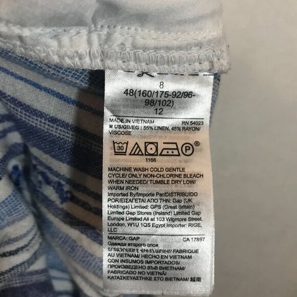 GAP Wide-Leg Linen Blend Ankle Pants Womens Size 8 Blue & White Stripe With Belt - Picture 5 of 8